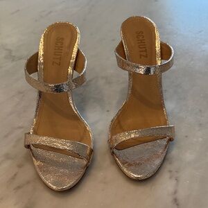SCHUTZ Metallic Gold Heeled Sandals